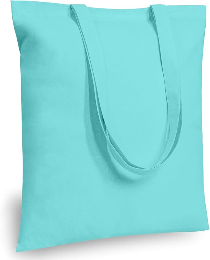 TOPDesign 6-Pack Economical 16"x15" Aqua Blue Cotton Tote Bags, Lightweight Medium Reusable Grocery Shopping Cloth Bags, Suitable for DIY, Advertising, Promotion, Gift, Activity