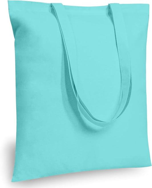 TOPDesign 6-Pack Economical 16"x15" Aqua Blue Cotton Tote Bags, Lightweight Medium Reusable Grocery Shopping Cloth Bags, Suitable for DIY, Advertising, Promotion, Gift, Activity