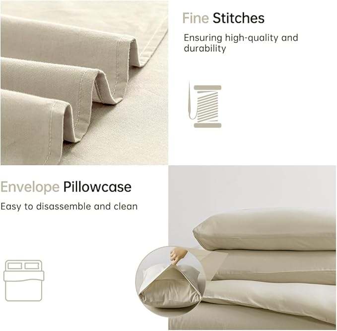 JELLYMONI Cotton Duvet Cover California King - 100% Washed Cotton Linen Like Textured Comforter Cover, 3 Pieces Soft Bedding Set with Zipper Closure (Light Khaki, Cal King 104"x98")