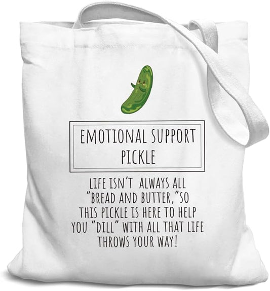 Mental Health Self Care Canvas Tote Bag for Women Kids Teens Girls, Motivational Inspirational Emotional Support Pickle Gifts, Cute Small Work Travel Shopping Tote Bags Grocery Reusable Bags