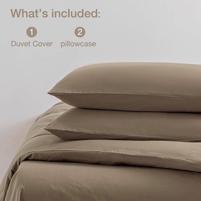 JELLYMONI Khaki Duvet Cover Twin Size - 100% Washed Cotton Linen Feel Textured Comforter Cover, 2 Pieces Breathable Soft Bedding Set with Zipper Closure (Khaki, Twin 68"x90")