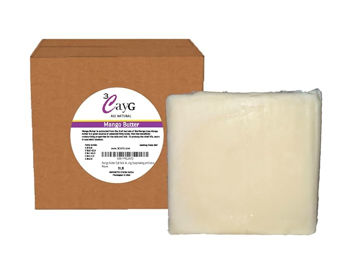 Mango Butter 5LB All Natural Bulk| Great for Whipped Body Butter Lotion and Soap Making Wild Harvested Naturally Refined