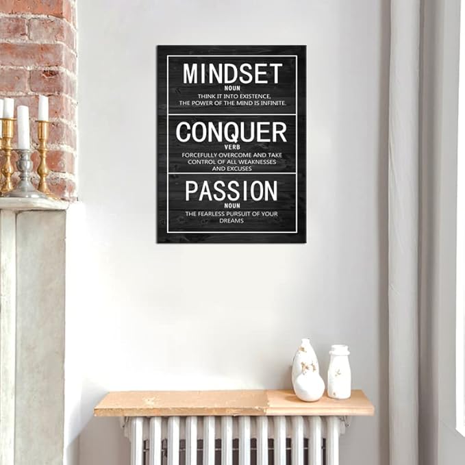 Passion Mindset Conquer Inspirational Poster Motivational Canvas Wall Art Paintings Motivation Artwork Living Room Office Prints Wall Decor Decoration Wooden Framed Ready to Hang [18''Wx 24''H]