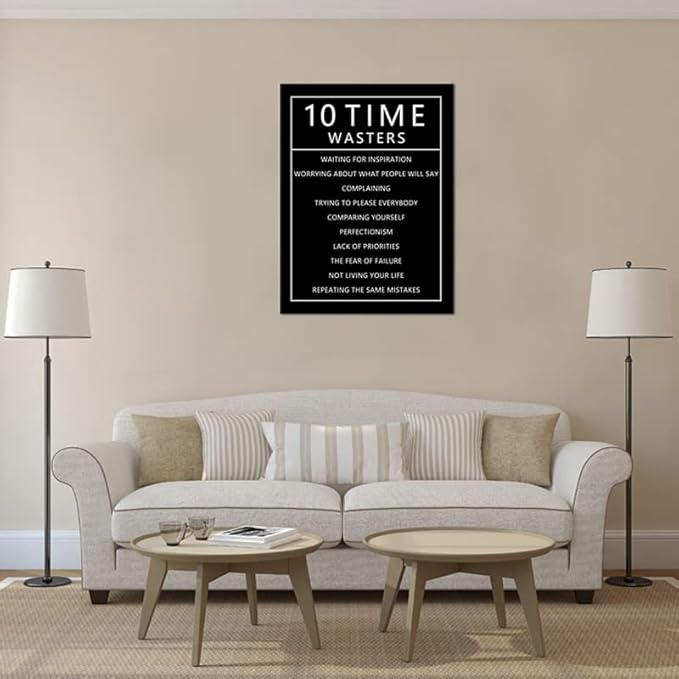 Inspirational Wall Art for Office 10 Time Wasters Motivational Positive Quote Canvas Poster Wall Decor Paintings Wooden Framed Artwork Living Room Bedroom Home Decoration Ready to Hang [30''W x 40''H]