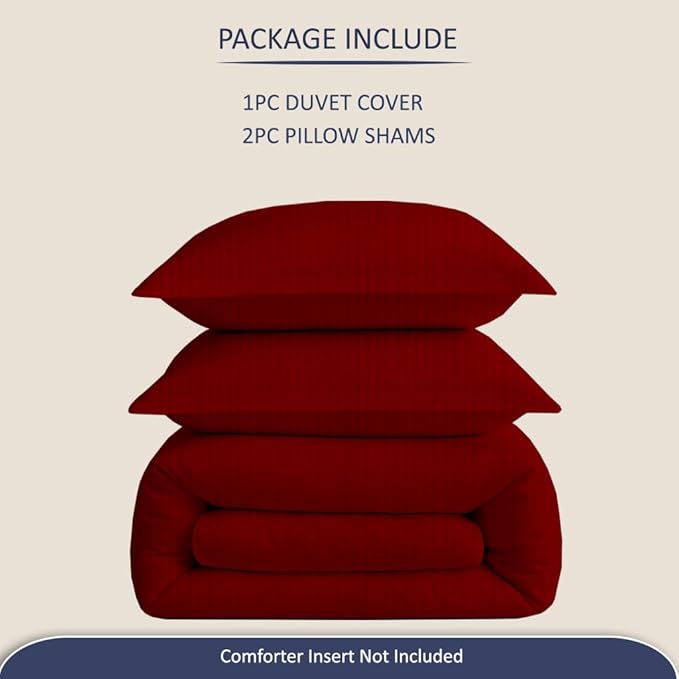 eBeddy Linens 800 TC Soft Egyptian Cotton Oversized King 120x98 Size 3-Pieces Burgundy Striped Duvet Cover Zipper Closure & Corner Ties Durable and Fade Resistant