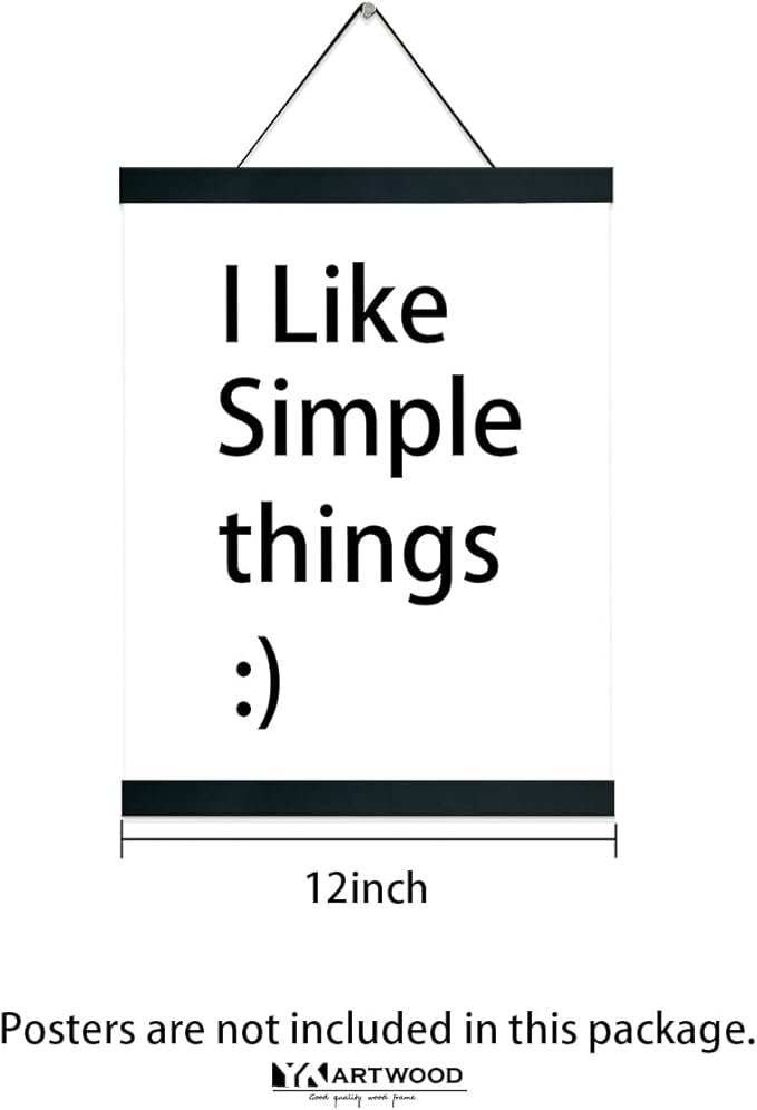 2 Pack Magnetic Poster Hanger Frame 12 Inch Black,12x16 12x18 12x20 12x24 Wood Magnet Frames Hangers for Photos, Pictures, Prints, Maps, Scrolls and Canvas Artwork