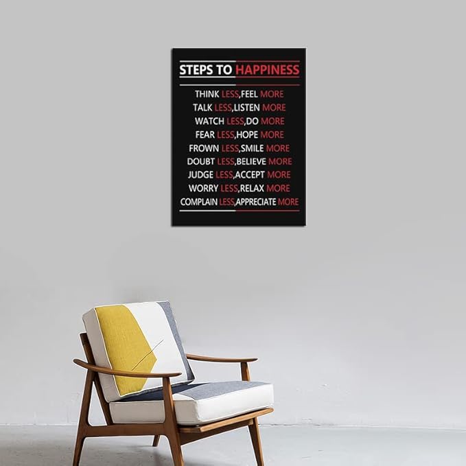 Steps For Happiness Motivational Wall Art for Office Inspiration Poster Inspirational Canvas Painting Prints Wall Pictures for Living Room Home Decor Framed Artwork [18''W x 24''H]