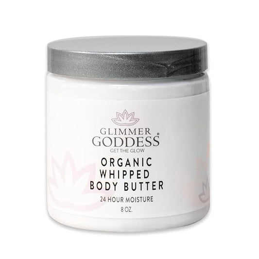 Glimmer Goddess Organic Whipped Body Butter for Women - Moisturizer Cream with Shea & Cocoa Butter, Almonds & Coconut Oil - Citrus Mango, 8oz