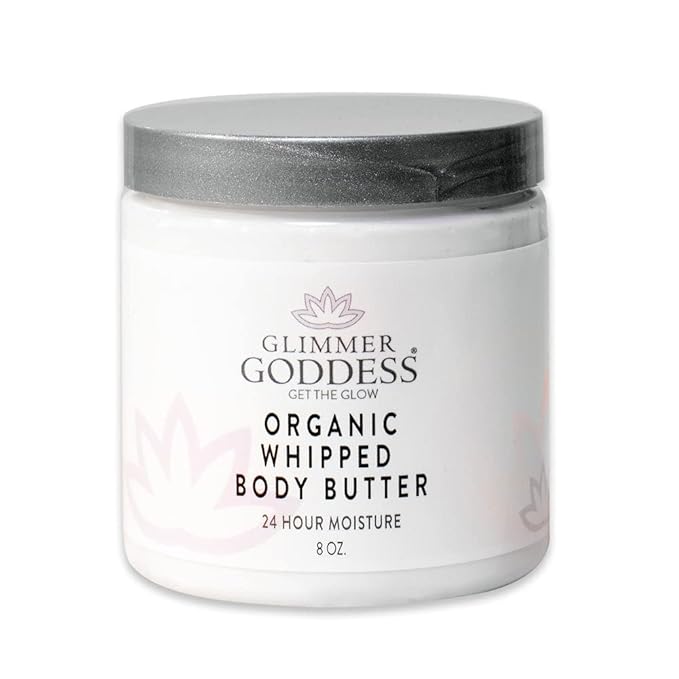 Glimmer Goddess Organic Whipped Body Butter for Women - Moisturizer Cream with Shea & Cocoa Butter, Almonds & Coconut Oil - Lemon Verbena, 8oz
