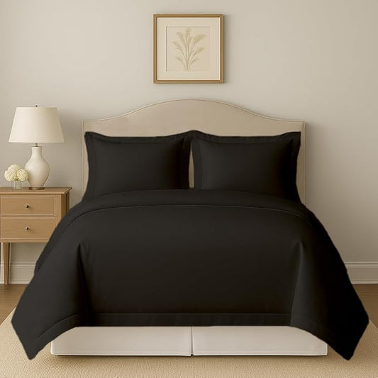 eBeddy Linens Duvet Cover Set Twin/Twin XL Size 68x90 Inch Certified Egyptian Cotton Soft and Lightweight 3 Pieces (1 Comforter Cover & 2 Pillowcase) Zipper Closure & Corner Ties, Black Solid