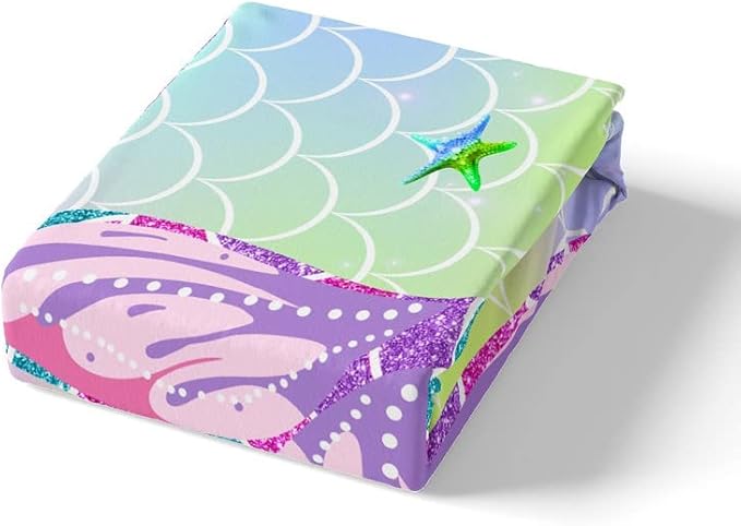 Feelyou Mermaid Duvet Cover Set Pink Teal Purple Scales Comforter Cover for Girls Rainbow Bedding Set 1 Duvet Cover & 1 Pillowcase