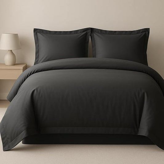 eBeddy Linens Dark Grey Solid Duvet Cover Set Super King 98x108 Size Egyptian Cotton Luxury Soft & Breathable Comforter Cover with Hidden Zipper Closer & Corner Ties Durable and Fade Resistant