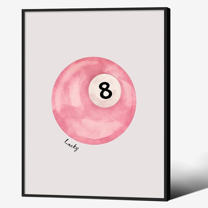 Pink 8 Ball Wall Art Vintage Trendy Preppy Pool Ball Posters Minimalist Retro Light Pink Canvas Prints 12x16 inch Black Framed Lucky Number Painting for Girly Bedroom Dorm Wall Decor