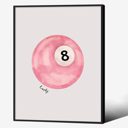 Pink 8 Ball Wall Art Vintage Trendy Preppy Pool Ball Posters Minimalist Retro Light Pink Canvas Prints 12x16 inch Black Framed Lucky Number Painting for Girly Bedroom Dorm Wall Decor