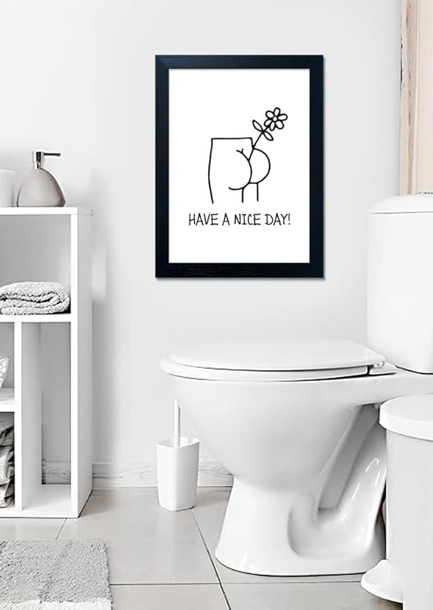 Framed Minimalist Canvas Print - Funny Bathroom Picture Wall Art, Humoristic Restroom Wall Decor, Fun Bathroom Sign