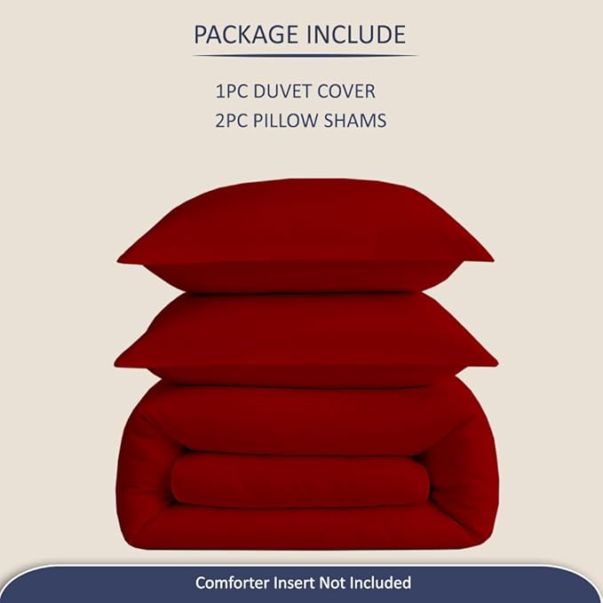 eBeddy Linens Duvet Cover Set Full Size 80x90 Inch 100% Cotton Soft and Breathable 3 Pieces (1 Duvet Cover & 2 Pillow Shams) Premium Bedding Collection Zipper Closure & Corner Ties, Burgundy Solid