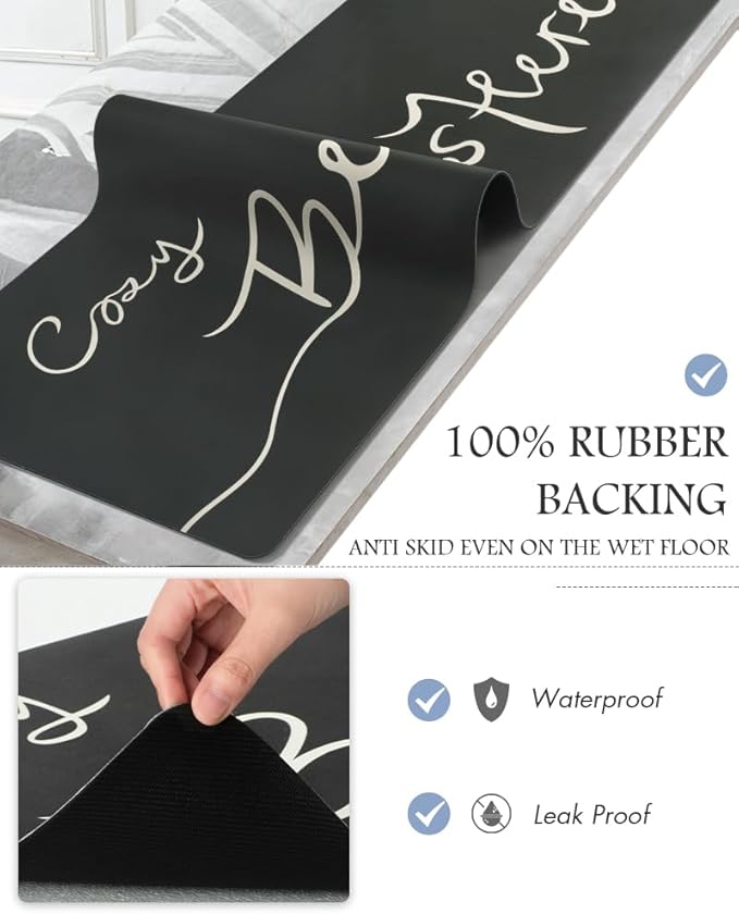 MontVoo-Bath Mat Rug Long Non Slip Super Absorbent Bathroom Runner Stain Resistant Quick Dry Thin Bathroom Mat Fit Under Door-24"x70",Black