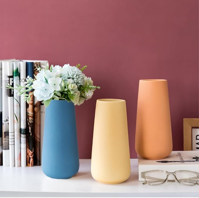 Yellow Ceramic Vase, 7.7" H, Minimalist Modern Home Decoration, Matte Design for Fireplace Bedroom Kitchen Living Room Centerpieces Office Desk, Fit for Holding Dried Flowers, Fresh Flowers