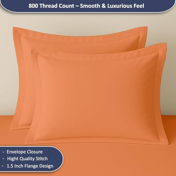 eBeddy Linens Burnt Orange Solid Duvet Cover Set Super Queen 98x90 Size 800 TC Certified Egyptian Cotton Luxury Soft & Breathable Comforter Cover and 2 Pillow Sham with Zipper Closer & Corner Ties
