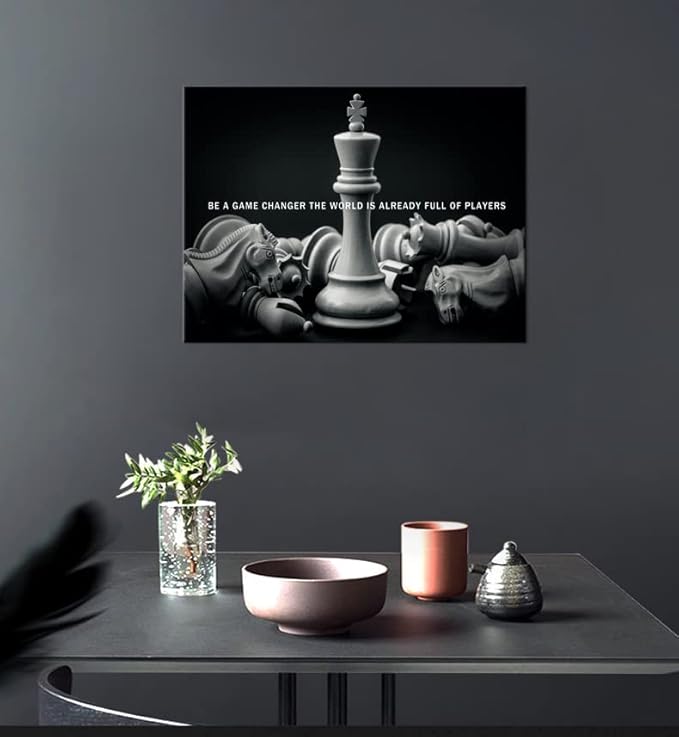Inspirational Wall Art International Chess Motivational Poster Be A Game Changer The World Is Already Full Of Players Canvas Painting Prints Wall Pictures for Home Decor Framed Artwork [18''W x 24''H]