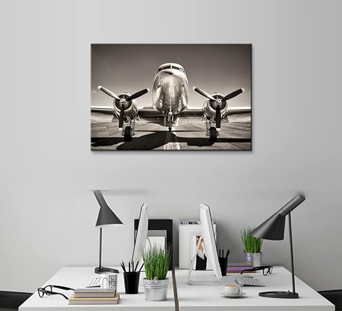Aviation Decor Douglas DC-3 Airplane Propeller Wall Decor Airplane Wall Art Airplane Wall Decor Airplane Art Black And White Airplane Posters Plane Wall Art for Boys Room Bedroom Decor (12''Hx18''W)