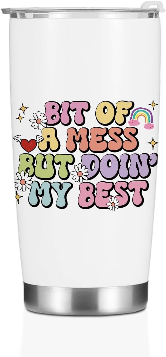 Positive Quotes Tumbler, Inspirational Gifts for Women Sister Birthday Christmas, Retro Flower Mental Health Gifts Coffee Mug Stainless Steel Vacuum Insulated Double Wall Travel Cup with Lid，20oz