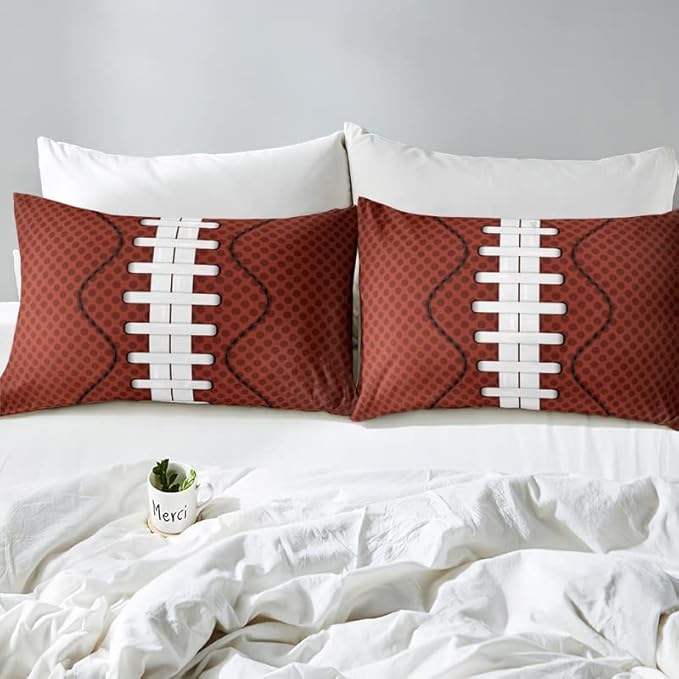 Feelyou Football Duvet Cover Set for Kids Boys Teens Orange Rugby Printed Comforter Cover Sports Rugby Bedding Set 1 Duvet Cover & 2 Pillowcases