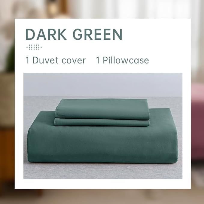 JELLYMONI Cotton Duvet Cover Twin Size - 100% Washed Cotton Linen Feel Textured Comforter Cover, 2 Pieces Breathable Soft Bedding Set with Zipper Closure (Dark Green, Twin 68"×90")