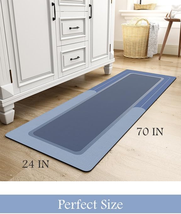 MontVoo-Bath Mat Rug Long Non Slip Super Absorbent Bathroom Runner Stain Resistant Quick Dry Thin Bathroom Mat Fit Under Door-24"x70",Navy