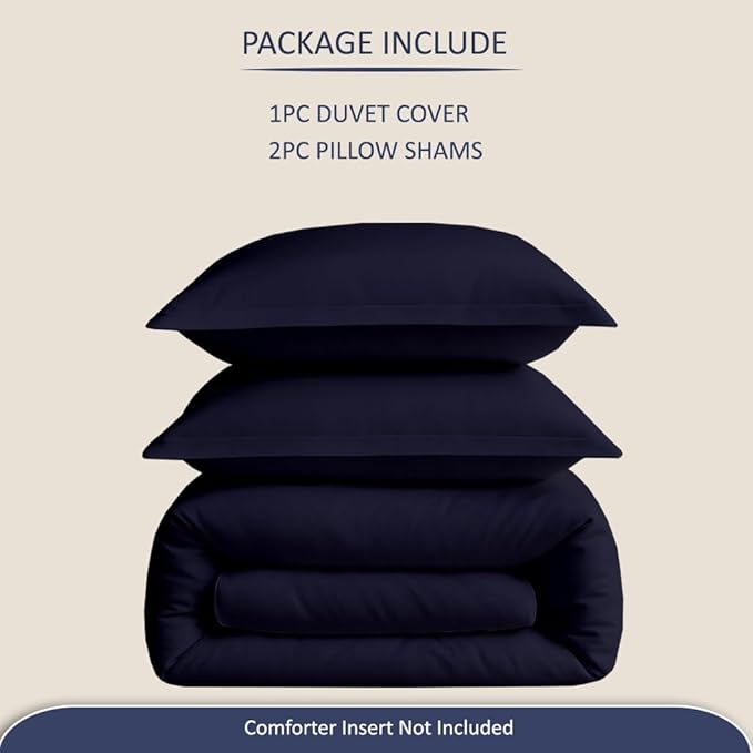eBeddy Linens Premium Duvet Cover Set 800-TC King/Cal-King Size 104x90 Inch Pure Egyptian Cotton Soft 3 Pieces (1 Duvet Cover & 2 Pillow Shams) Zipper Closure & Corner Ties, Navy Blue Solid