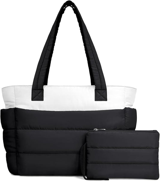 TOPDesign Puffer Tote Bag for Women, Lightweight Puffy Handbag with Compartments, Quilted Shoulder Bag for Work, Travel, Gym