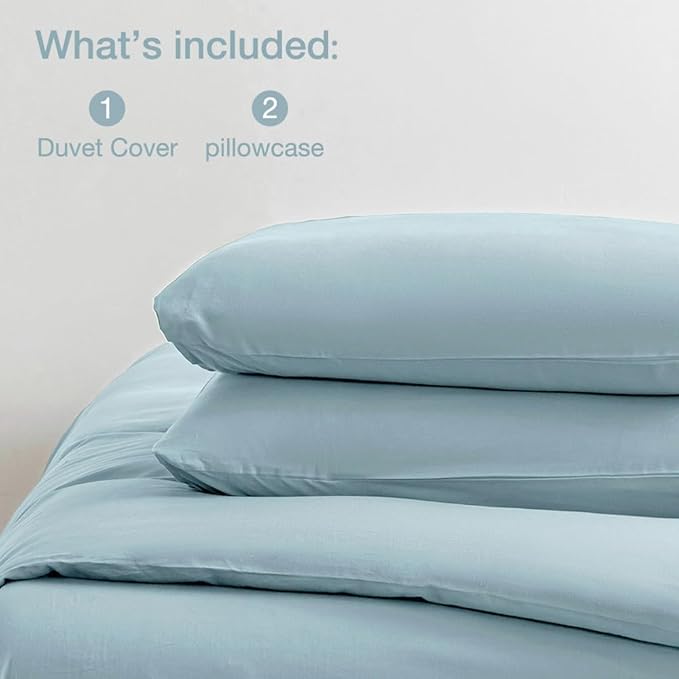 JELLYMONI Cotton Duvet Cover California King - 100% Washed Cotton Comforter Cover, 3 Pieces Breathable Soft Bedding Set with Zipper Closure (Light Blue,104"x98")