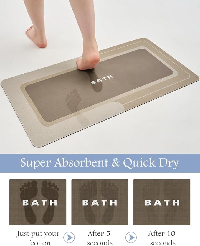 MontVoo-Bath Mat Rug Long Non Slip Super Absorbent Bathroom Runner Stain Resistant Quick Dry Thin Bathroom Mat Fit Under Door-17"x59",Beige