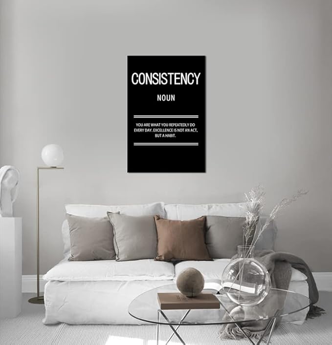 Inspirational Poster for Office Motivational Consistency Noun Canvas Wall Art Print Artwork Painting Picture for Framed Home Decoration Living Room Ready to Hang [24''W X 36''H]