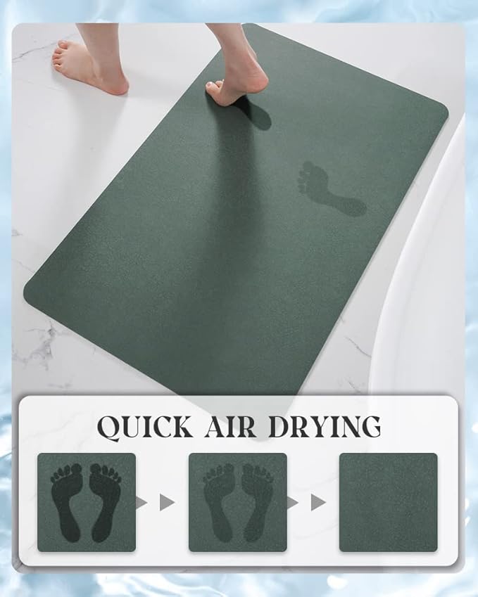 MontVoo -Bath Mat Rug-Rubber Backing Non Slip Quick Dry Absorbent Thin Bathroom Rugs Fit Under Door-Faux Suede Surface Bathroom Floor Mats-Shower Rug for in Front of Bathtub Shower Green 20"x32"