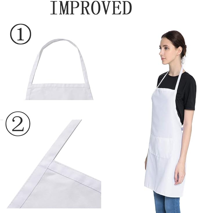 Total 6PCS White Apron for Women Adult Unisex Plain Color Bib aprons with 2 Front Pockets Washable Chef Aprons for Cooking Baking Kitchen Restaurant Crafting