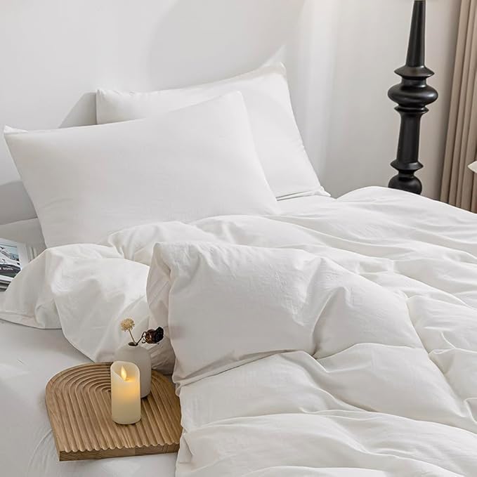 JELLYMONI Bedding Duvet Cover King Size - 100% Washed Cotton Linen Feel Textured Comforter Cover, 3 Pieces Lightweight Soft Bedding Set with Zipper Closure (Cream White, 104"x90")