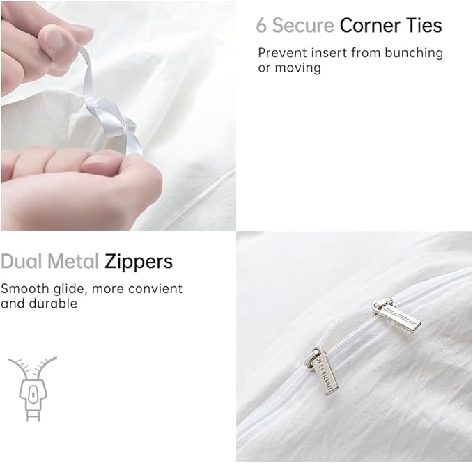 JELLYMONI White Duvet Cover Oversized Queen Size - 100% Washed Cotton Lightweight Cooling Comforter Cover, 3 Pieces Soft Bedding Set with Zipper Closure (Cream White, 98"x98")