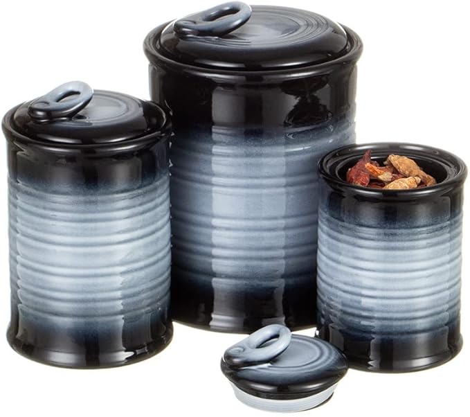 Nihow Ceramic Food Storage Jar Sets: Container with Air Tight Ceramic Lid for Flour/Sugar/Rice/Coffee/Cookies/Candy - Seal Damp-proof Canister for The Kitchen - Set of 3 （Gray）