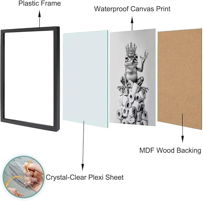 Framed Bathroom Decor Wall Art Wear Crown Frog Toilet Paper Pile - Playful Bathroom wall decor Animal Art black and white canvas wall art print can be hung directly - Frame, 8 "x 10"