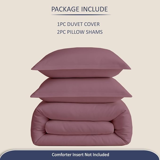 eBeddy Linens Duvet Cover Set Twin/Twin XL Size 68x90 Inch Certified Egyptian Cotton Soft and Lightweight 3 Pieces (1 Comforter Cover & 2 Pillowcase) Zipper Closure & Corner Ties, Plum Solid