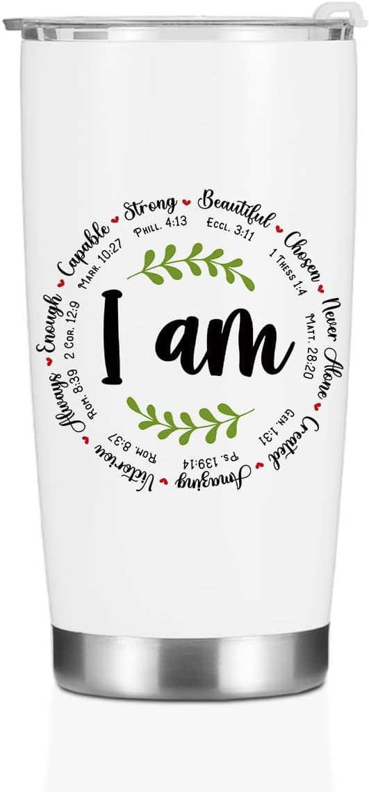 Christian Gifts for Women Girls Tumbler, Inspirational Bible Verse Scripture Gifts Birthday Christmas, Faith Religious Coffee Mug Stainless Steel Vacuum Insulated Double Wall Travel Cup with Lid，20oz
