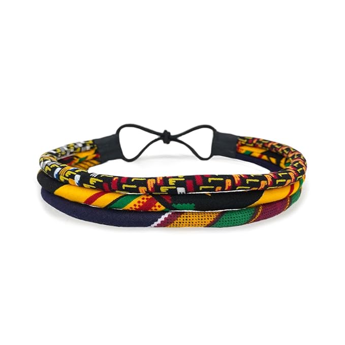 African Headband | Red, Black, Green Kente 3 Strand Headband | African Print Headband | Natural Hair | Afrocentric | Cloth & Cord