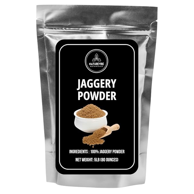 Naturevibe Botanicals Jaggery Powder, 5lbs | Pure and Raw Jaggery | Can be used as a Sweetener | Bulk Bag 80 Ounces