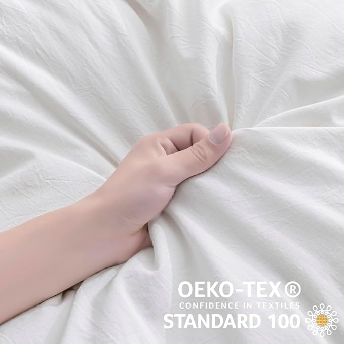 JELLYMONI White Duvet Cover Full Size - 100% Washed Cotton Linen Feel Textured Comforter Cover, 3 Pieces Breathable Soft Bedding Set with Zipper Closure (Cream White, 80"x90")