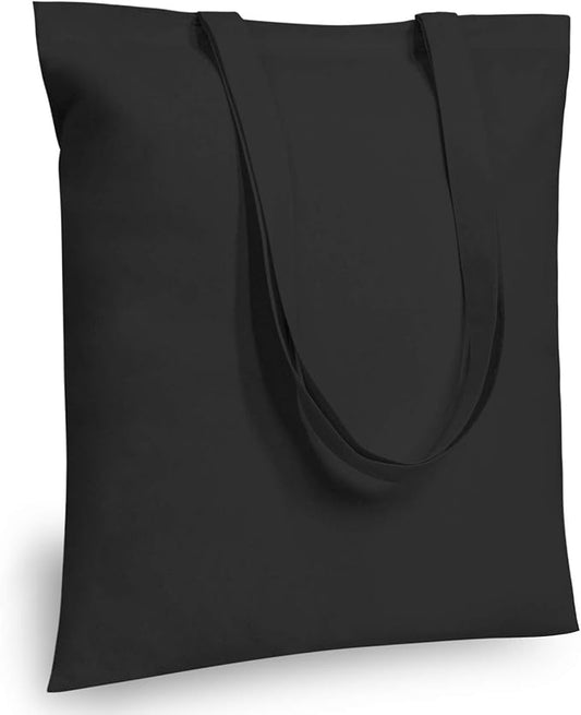 TOPDesign 12-Pack Economical 16"x15" Black Cotton Tote Bag, Lightweight Medium Reusable Grocery Shopping Cloth Bags, Suitable for DIY, Advertising, Promotion, Gift, Activity