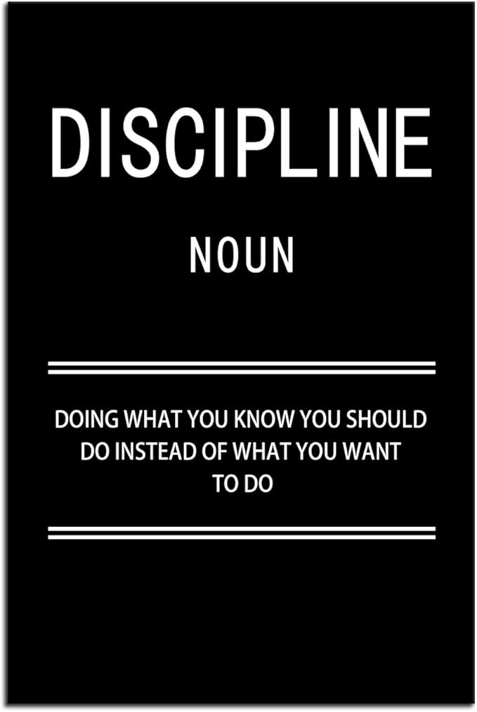 Discipline Noun Inspirational Posters Motivational Affirmative Wall Art Prints on Canvas Modern Home Decor Painting Artwork for Living Room Office Stretched and Framed Ready to Hang [12''W x 18''H]