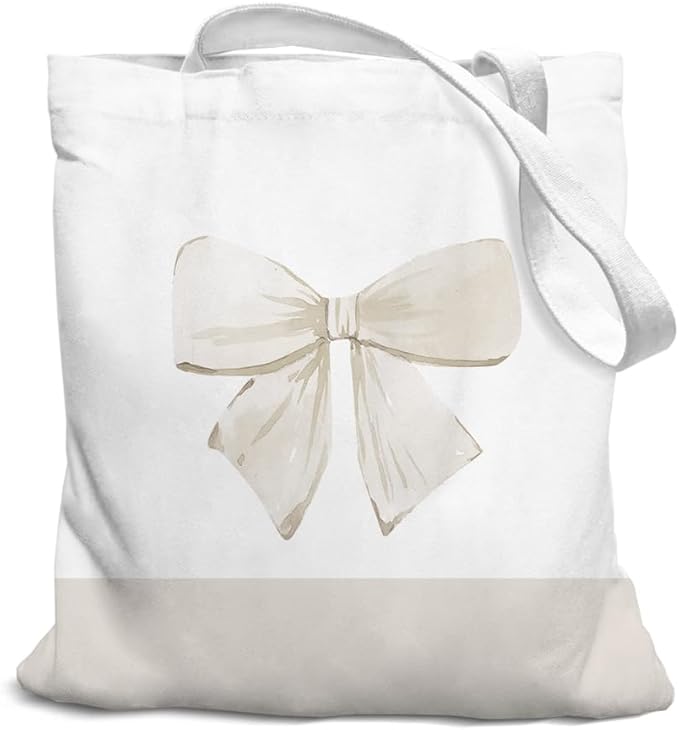 Coquette Pink Bow Preppy Canvas Tote Bag for Women Teens Teen Girls, Pink Bow Girls Tote Bag, Coquette Gifts