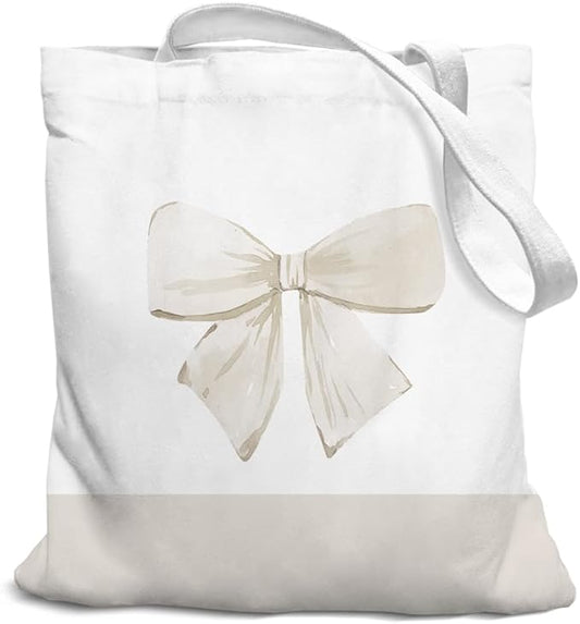 Coquette Pink Bow Preppy Canvas Tote Bag for Women Teens Teen Girls, Pink Bow Girls Tote Bag, Coquette Gifts