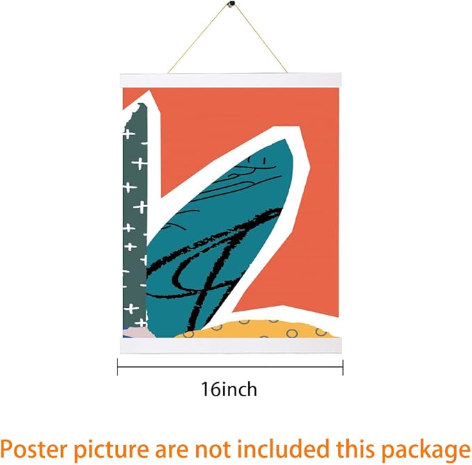 Picture Frame, 16 inch White Magnetic Poster Hanger, 3 Pack, for Wall Art Pictures Photos Prints Maps, Damage Free, Wide Compatibility, Wood Grain Finish